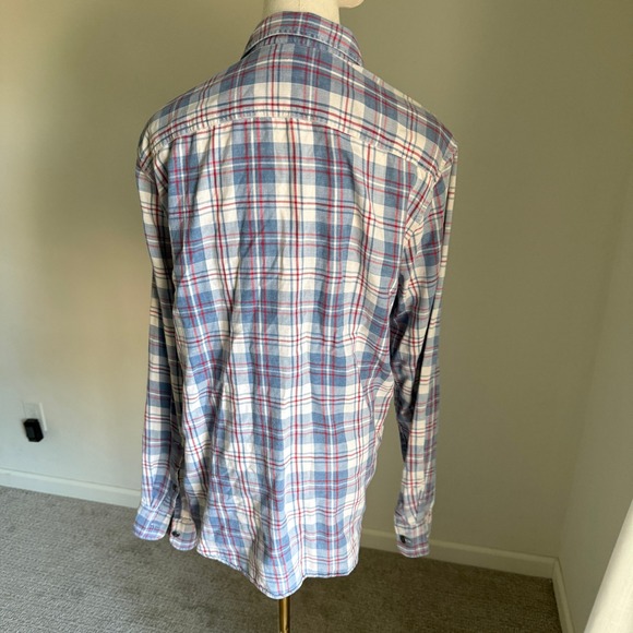 FAHERTY BRAND Plaid Button Up Shirt Flannel Women's Medium Blue‎ Red White - Picture 5 of 9